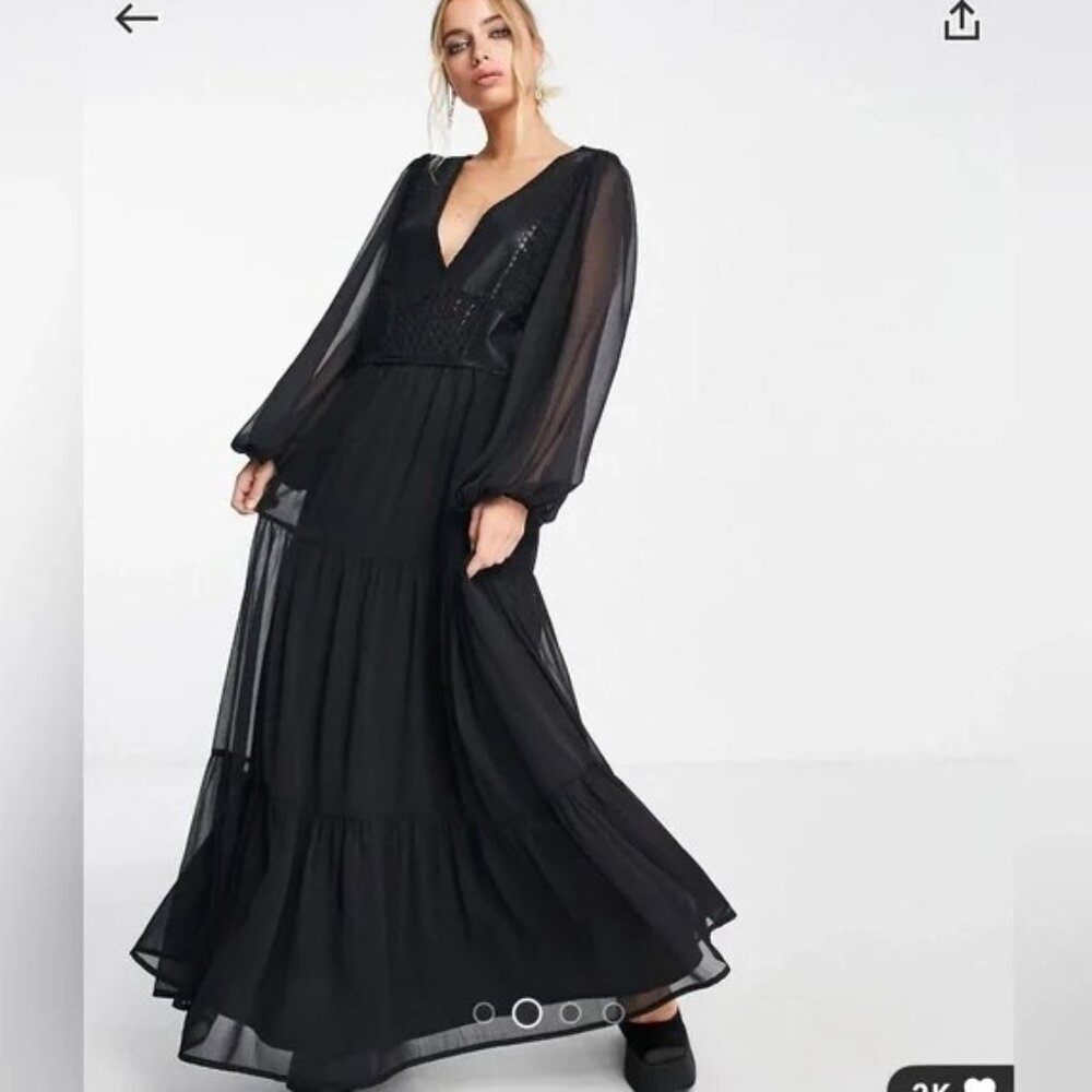 ASOS DESIGN crochet and leather look patchwork detail maxi dress 2
